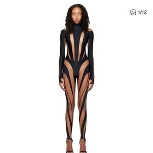 Mugler Black Sheer Bodysuit